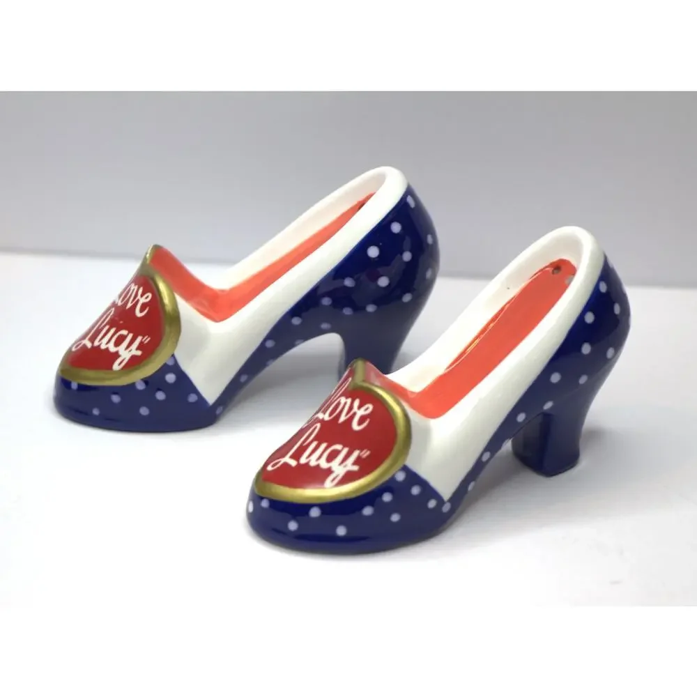 I Love Lucy Ceramic High Heel Salt & Pepper Shakers – Blue Polka Dots, Red Heart